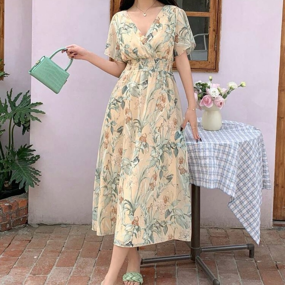 Floral Cream Maxi Dress